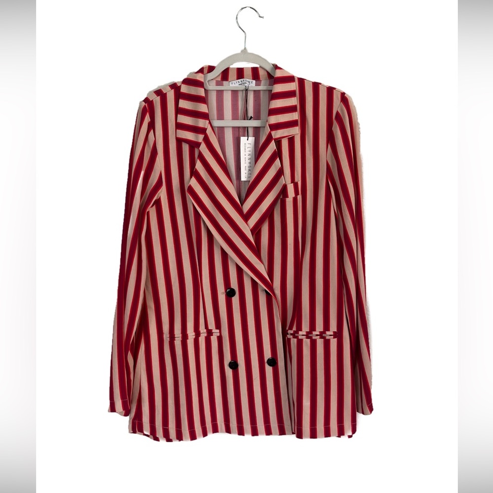 Women’s red and cream pinstriped blazer